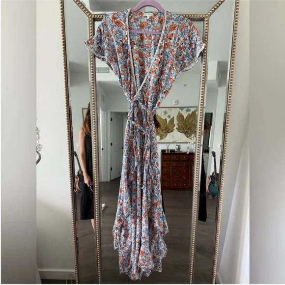 Poupette St Barth Floral Joe Maxi  Dress in Blue and Orange - Picture 3 of 6